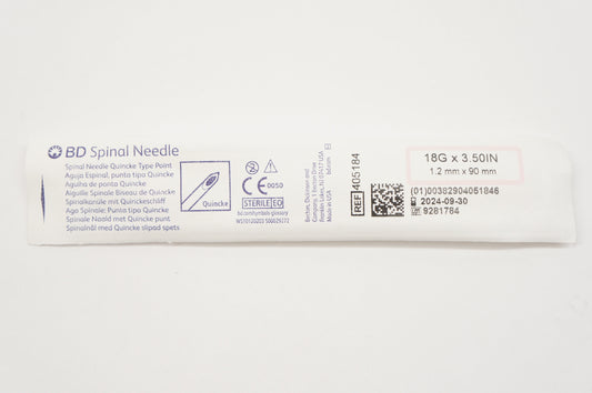 BD Quincke 405184, aguja espinal 18 G × 3½ pulgadas (89 mm), empaque estéril