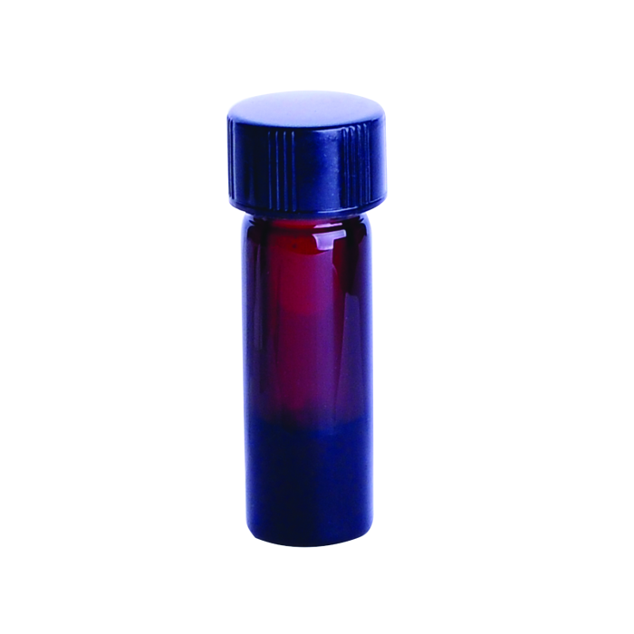 Vial Wheaton NextGen V ámbar con tapa cerrada; imagen del formato de la familia