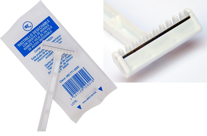 Rastrillo desechable DENTILAB de un filo con hoja de acero inoxidable