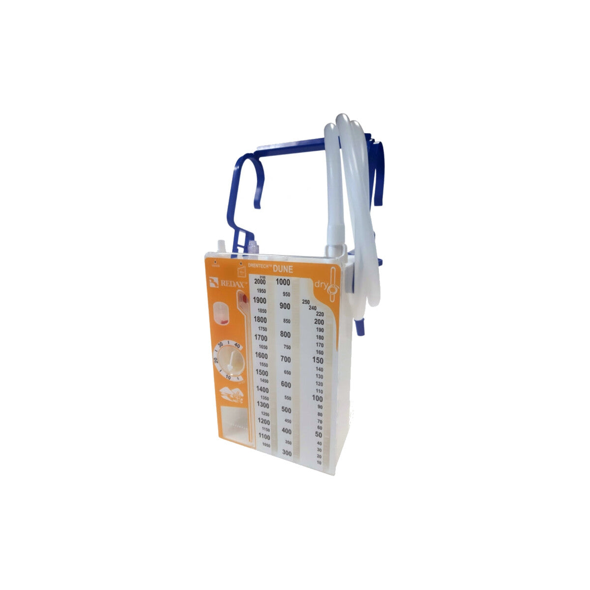 Redax Drentech DUNE R10113, unidad de drenaje torácico seco de 3 cámaras con indicador dry, sobre fondo blanco