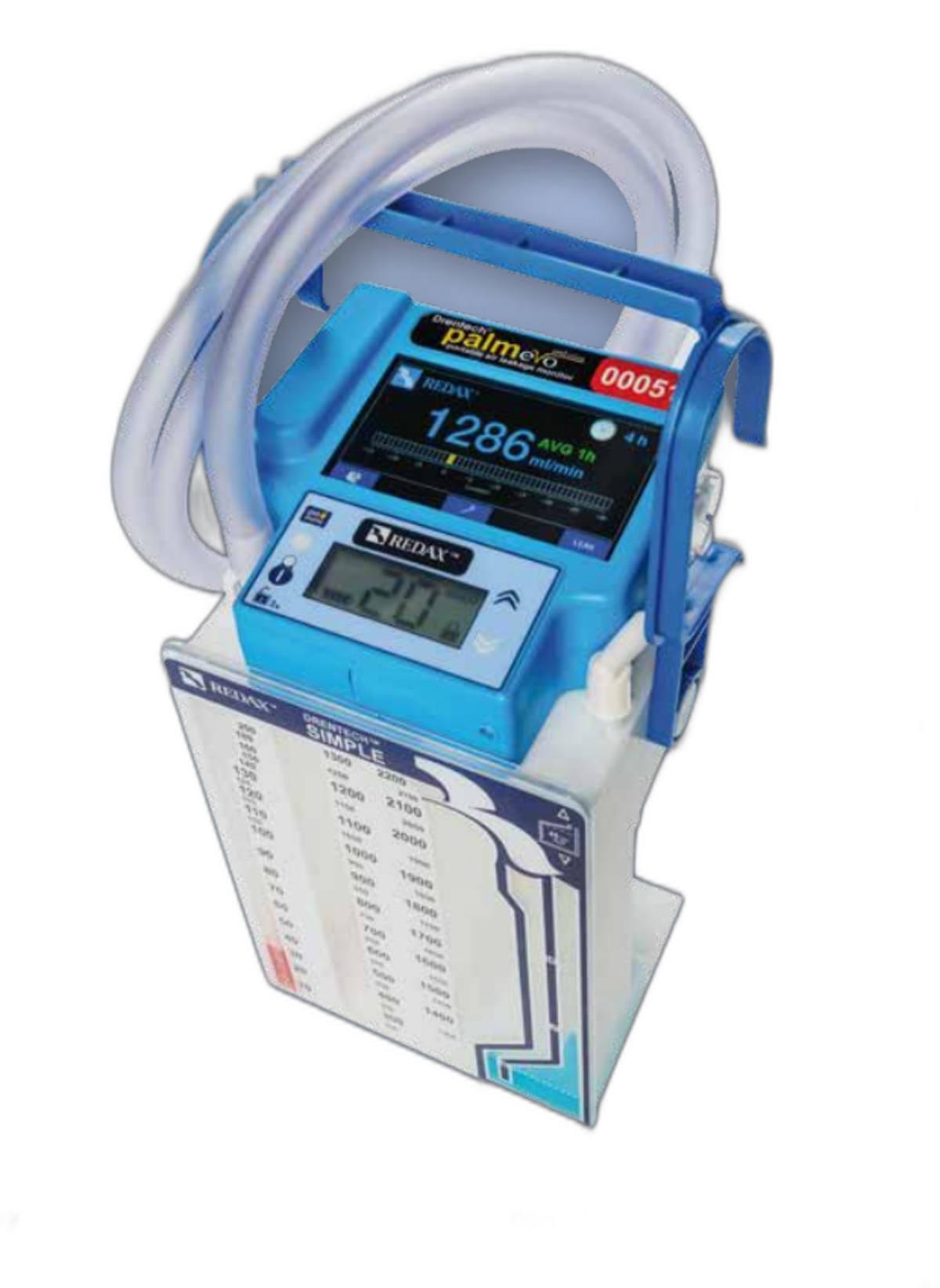 Redax Drentech Palm Evo R10192, unidad portátil de vacío para drenaje torácico, sobre fondo blanco