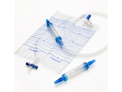 Válvula Heimlich Redax REF 10531 con bolsa recolectora de 2,000 ml, tubo de 50 cm y llave de vaciado, sobre blanco