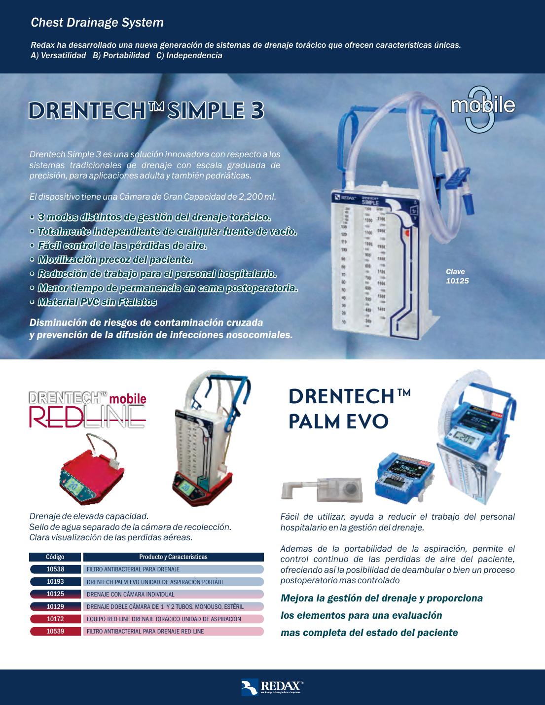 Redax Drentech Simple 3 R10129, sistema de drenaje torácico de doble cámara