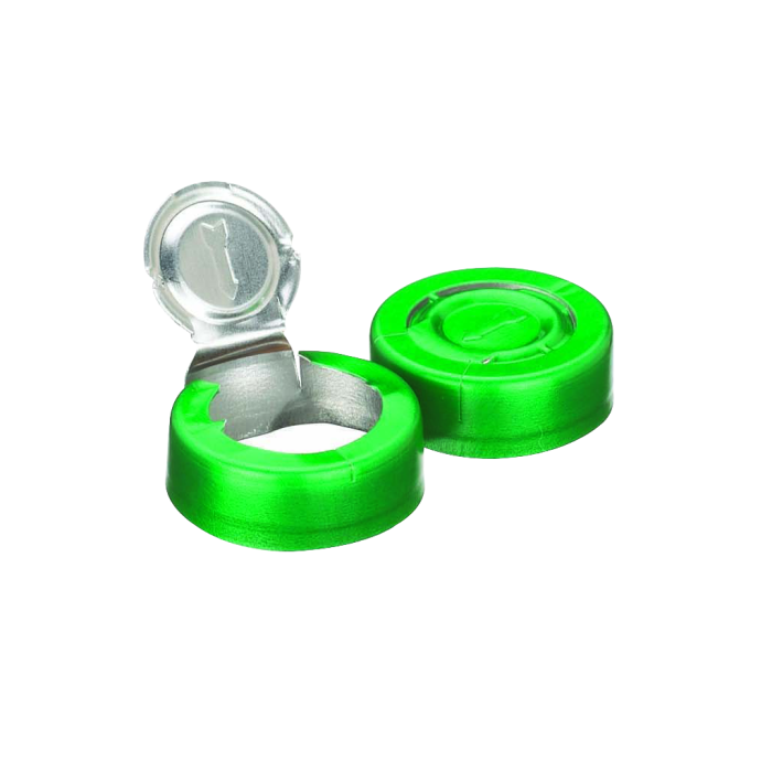 Sello WHEATON de aluminio, remoción completa, sin liner, color verde. Fotografía oficial ilustrativa de la serie. Medida de venta por referencia: WHE-224193-07. Caja con 1000 sellos.