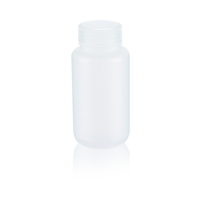 Fotografía oficial ilustrativa de frasco WHEATON de LDPE natural, boca ancha y tapa de PP. Capacidad y cantidad por caja según referencia: WHE-209428.