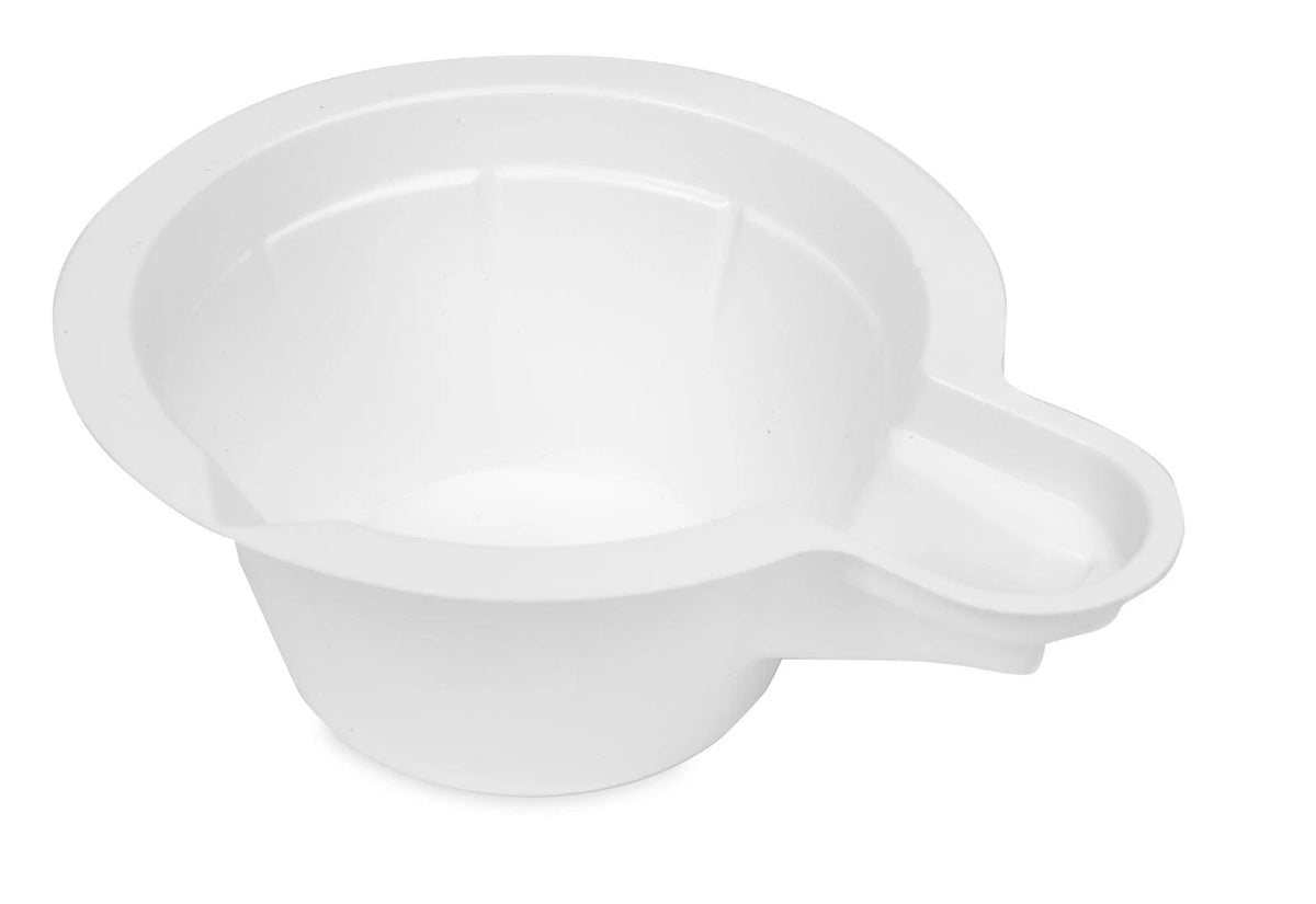 Charola de pesaje para líquidos Heathrow Scientific HS120892 de 200 mL, blanca, con asa y pico de vertido, vista sin empaque