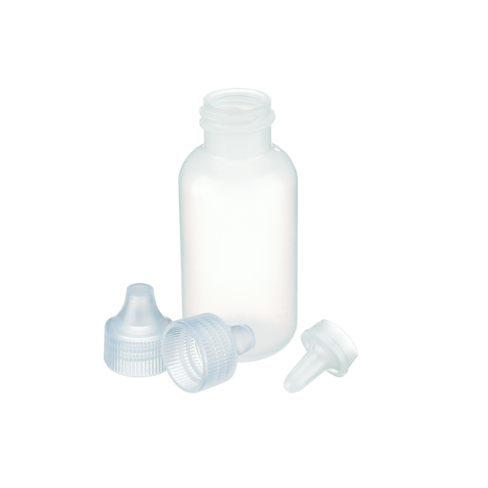 Frasco dosificador WHEATON 211605 de 30 mL, LDPE con punta de chorro y tapa. Fotografía oficial del formato; referencias WHE-211605