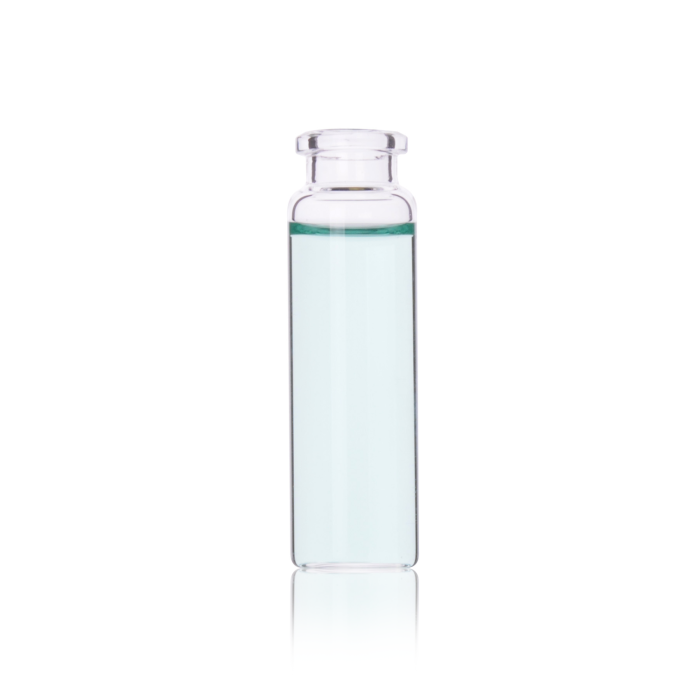 Fotografía oficial del formato de vial headspace WHEATON de fondo plano, boca crimp de 20 mm; referencias WHE-W225283