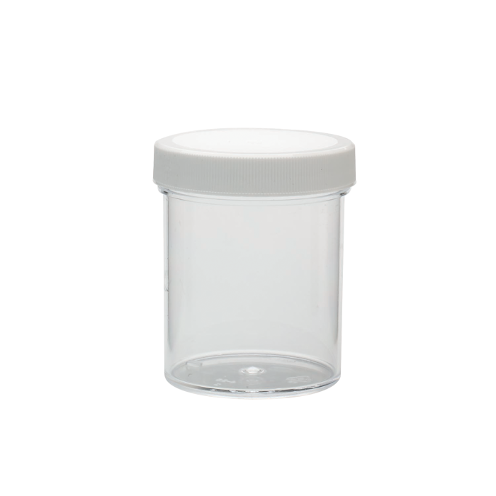 Frasco WHEATON de PS transparente con tapa y sello PE WHE-W209914, 125 mL; fotografía oficial ilustrativa, venta por caja de 36