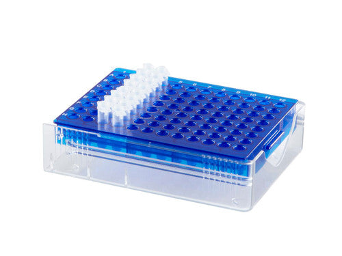 Gradilla PCR Heathrow Scientific HS120539, azul, fotografía oficial; tubos ilustrativos no incluidos