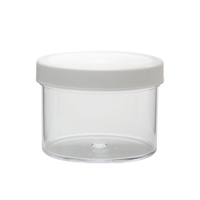 Frasco WHEATON de PS transparente con tapa y sello PE WHE-W209915, 250 mL; fotografía oficial ilustrativa, venta por caja de 36