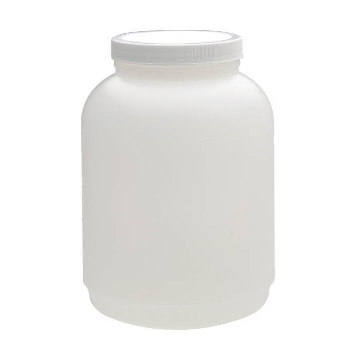 Fotografía oficial ilustrativa de frasco WHEATON de HDPE natural, boca ancha y tapa de PP. Capacidad y cantidad por caja según referencia: WHE-W209679.