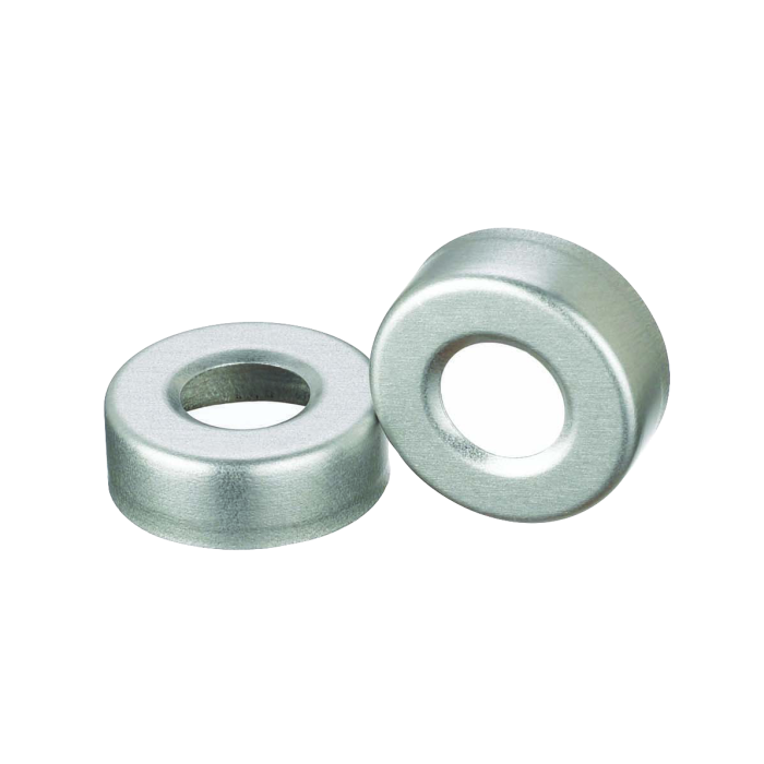 Sellos WHEATON de aluminio Open Top sin liner, color natural. Fotografía oficial ilustrativa de la serie. Medida según referencia: WHE-224178-01. Venta por caja con 1000 sellos.