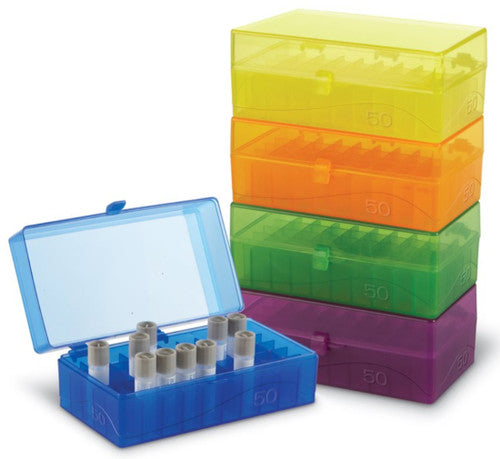Caja para microtubos Heathrow Scientific HS120033, 50 posiciones, surtido, fotografía oficial; tubos ilustrativos no incluidos