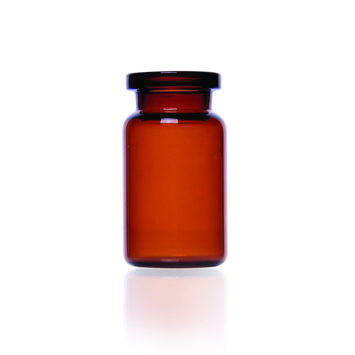 Vial WHEATON COMPLETEPAK de vidrio ámbar, 5 mL, sin cierre colocado; referencia WHE-W987001A-S.