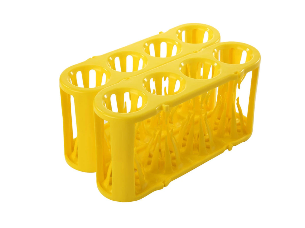 Dos gradillas adaptables Adapt-A-Rack Heathrow Scientific HS120190, color amarillo, cuatro posiciones por gradilla