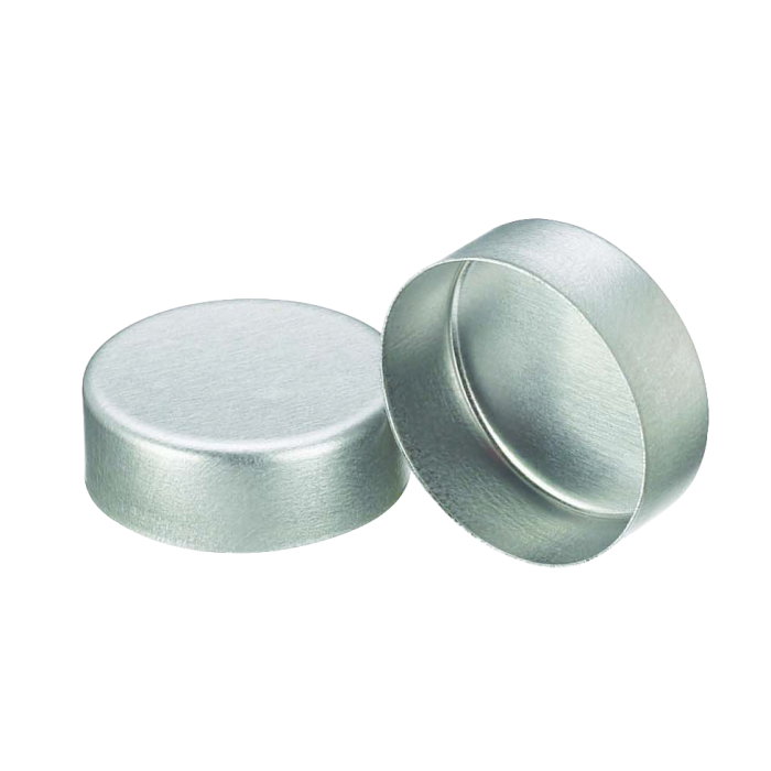 Sello WHEATON de aluminio, tapa sólida, sin liner, color natural. Fotografía oficial ilustrativa de la serie. Medida de venta por referencia: WHE-224191. Caja con 1000 sellos.