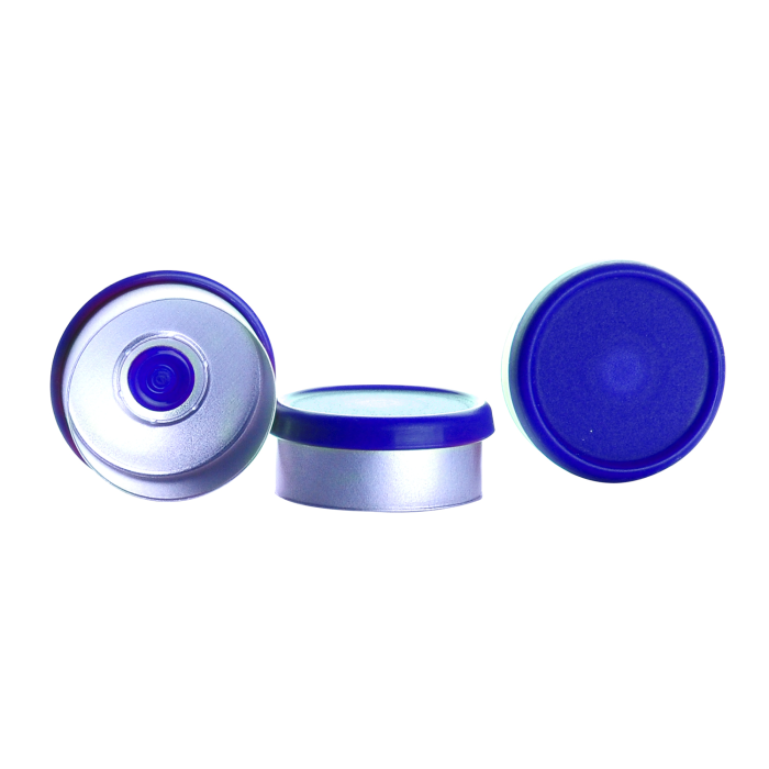 Sello WHEATON COMPLETEPAK Flip estéril de 20 mm, aluminio con botón azul de PP; referencia WHE-W988012-S.