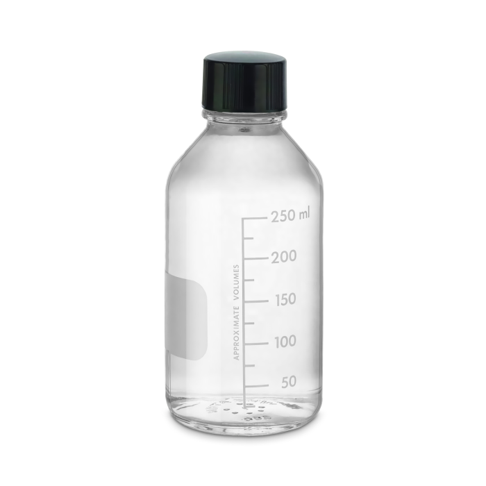 Frasco WHEATON Media/Lab 219757 de 250 mL, graduado, con tapa fenólica y sello de caucho. Referencias WHE-219757