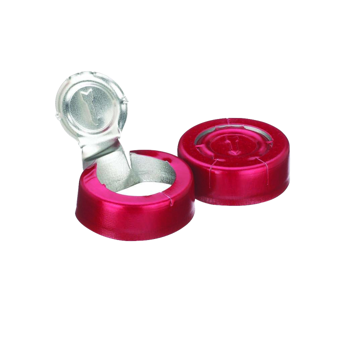 Sello WHEATON de aluminio, remoción completa, sin liner, color rojo. Fotografía oficial ilustrativa de la serie. Medida de venta por referencia: WHE-224193-06. Caja con 1000 sellos.