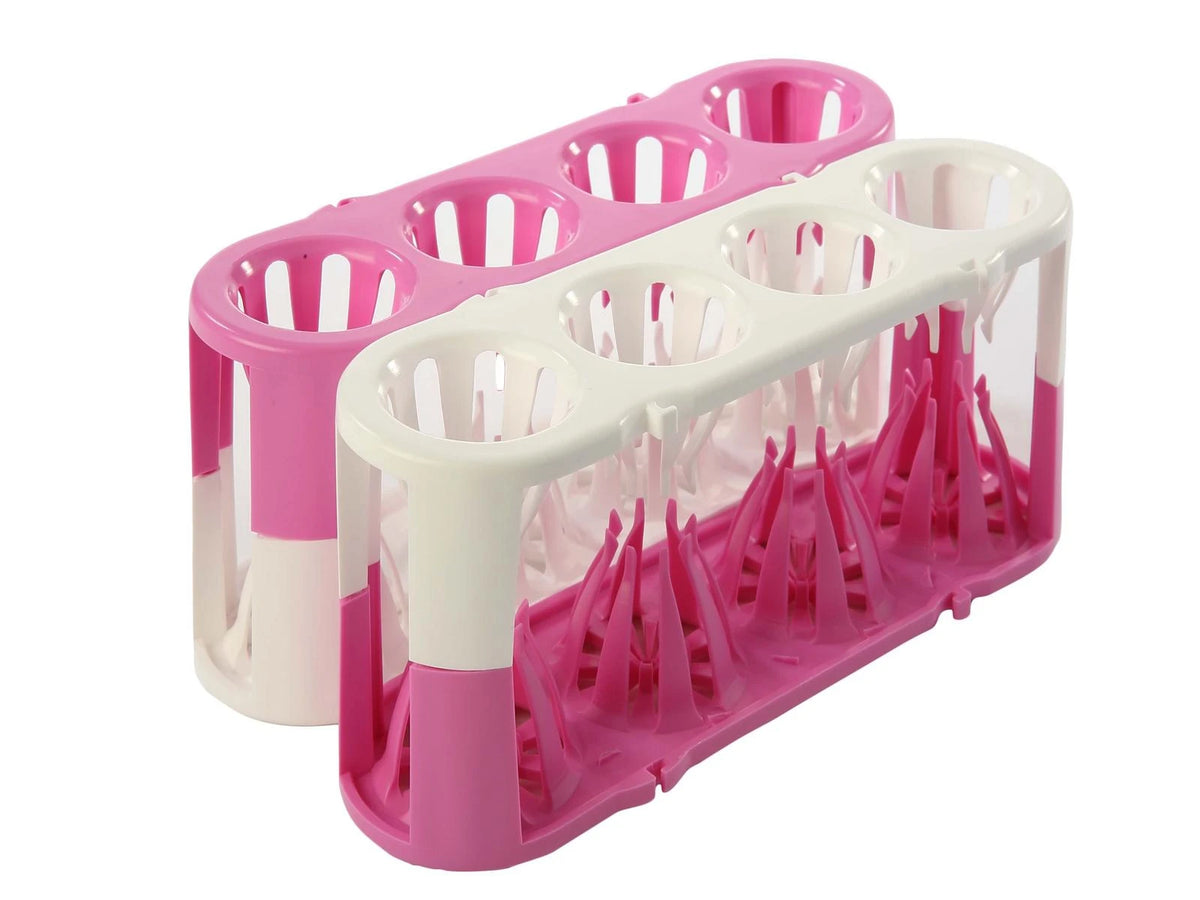 Dos gradillas adaptables Adapt-A-Rack Heathrow Scientific HS120186, color rosa/blanco, cuatro posiciones por gradilla