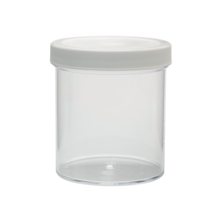 Frasco WHEATON de PS transparente con tapa y sello PE WHE-W209916, 500 mL; fotografía oficial ilustrativa, venta por caja de 24