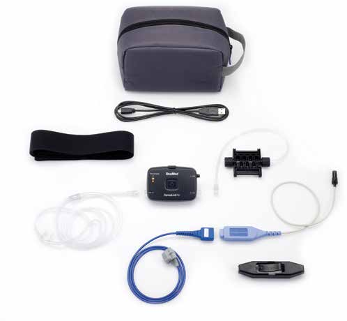 Foto original del conjunto de accesorios ApneaLink Air. Esta referencia ResMed 22375 ofrece un cable usb; otros artículos ilustran el conjunto.