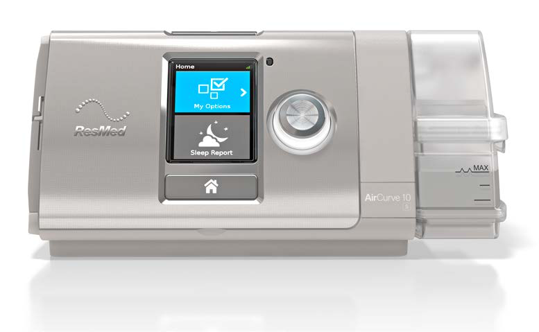 Fotografía original del fabricante del modelo ResMed AirCurve 10 S, referencia 37227. Pantalla ilustrativa; configuración de suministro por confirmar.