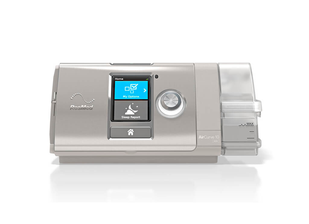 Fotografía original del fabricante del modelo ResMed AirCurve 10 ASV, referencia 37229. Pantalla ilustrativa; configuración de suministro por confirmar.