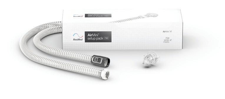 Kit de conexión ResMed AirMini F20 38825: tubo, conector y empaque originales del fabricante.