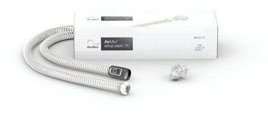 Kit de conexión ResMed AirMini F20 38825: tubo, conector y empaque originales del fabricante.