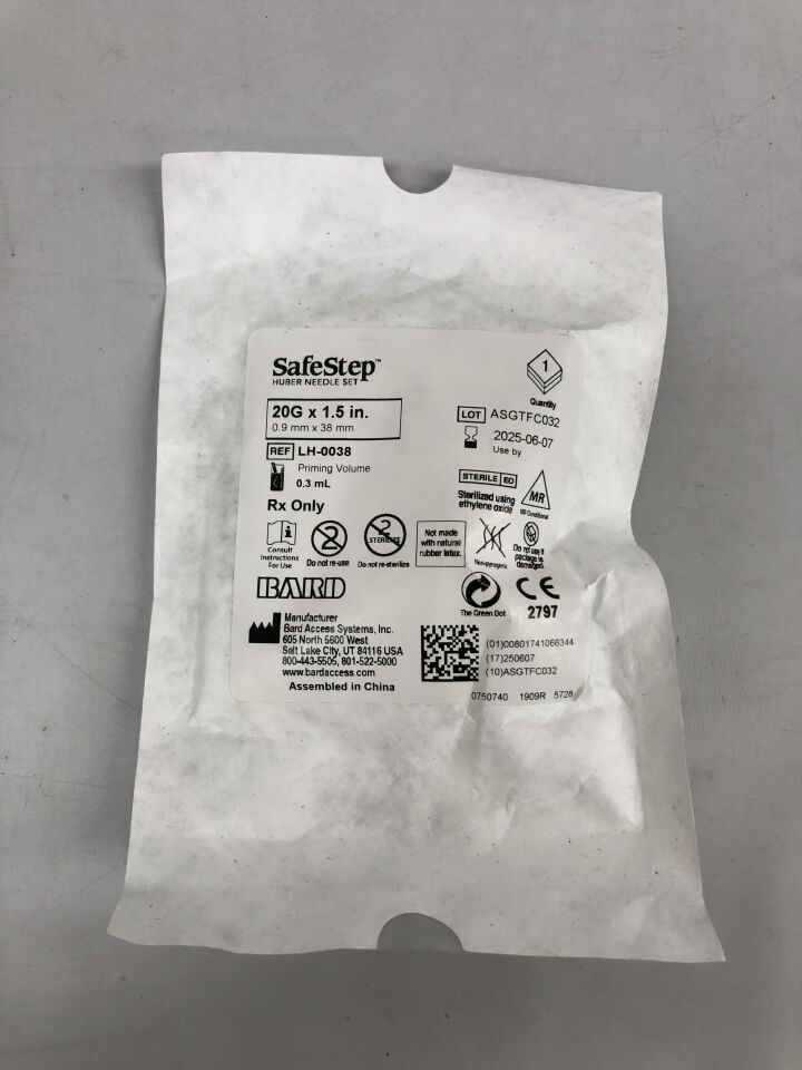BD SafeStep Huber 20G x 1.5 pulgadas sin sitio Y, LH-0038