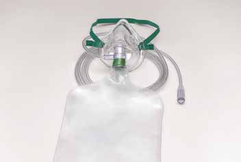 Mascarilla pediátrica Salter Labs 1130-7-50, sin reinhalación y con ventilación de seguridad, bolsa reservorio, tubo y correa; fotografía original del fabricante.