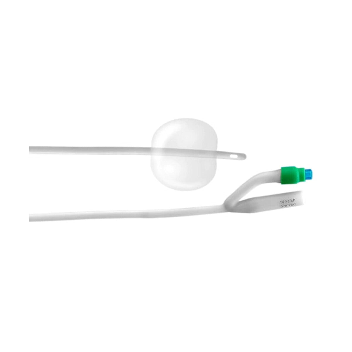 Sonda Foley Sensi Medical de silicón 2 vías, 14 Fr, balón 5 ml sobre fondo blanco