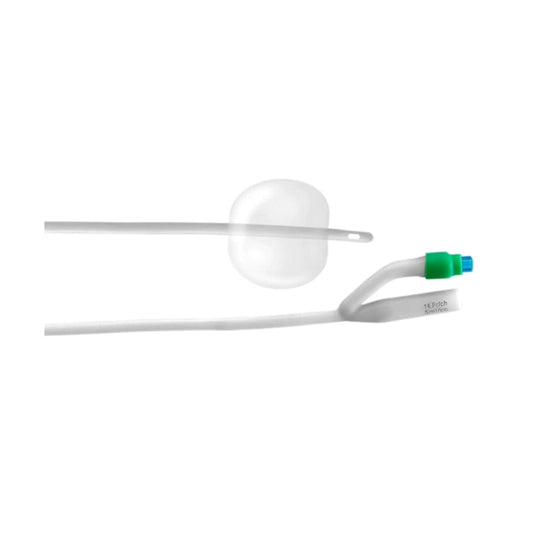 Sonda Foley Sensi Medical de silicón 2 vías, 14 Fr, balón 5 ml sobre fondo blanco
