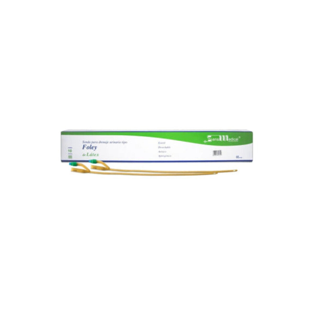Sensimedical 130019607, sonda Foley de látex 10 Fr sobre fondo blanco