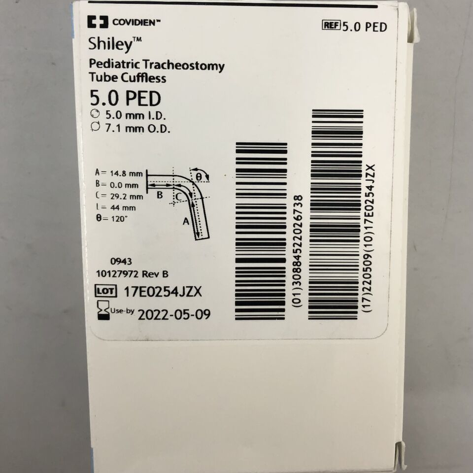 Shiley 5.0 PED, cánula traqueostomía pediátrica sin balón; familia 5.0 y 5.5 PED