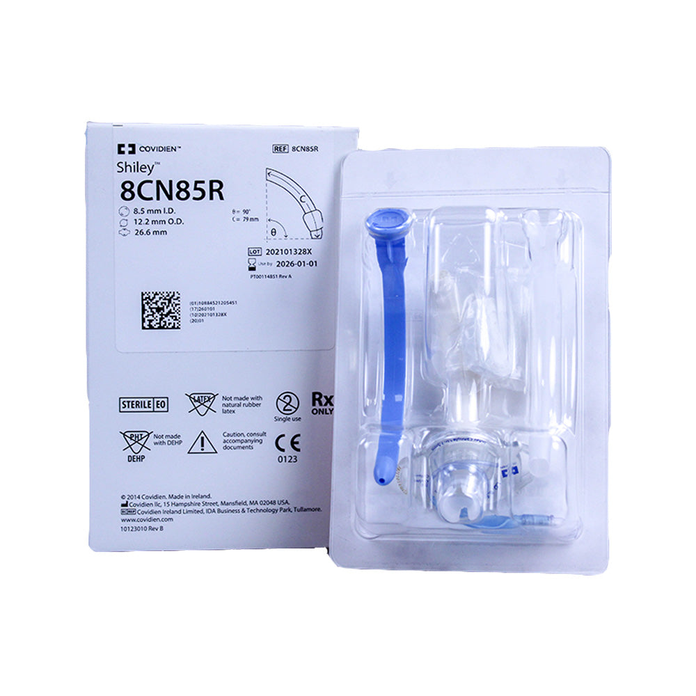 Shiley 8CN85R, cánula traqueostomía flexible con balón TaperGuard; familia 4CN65R a 8CN85R