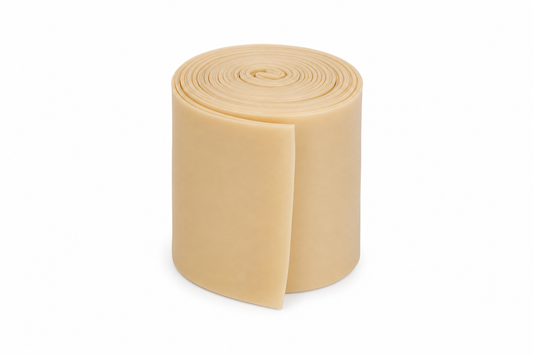 Rollo de venda Smarch Siliceo de látex color beige, 10 cm de ancho, sobre fondo blanco