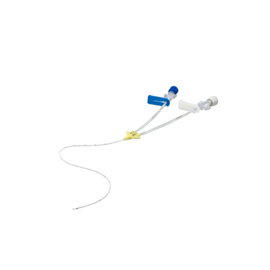 Catéter Silmag BITA PICC 581-D de doble lumen 2.0 Fr × 30 cm, dos extensiones y conectores sobre fondo blanco