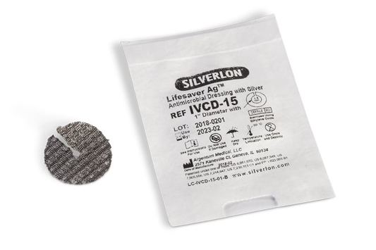 Silverlon LifeSaver Ag IVCD-15 disco para catéter con orificio de 1.5 mm y su sobre estéril