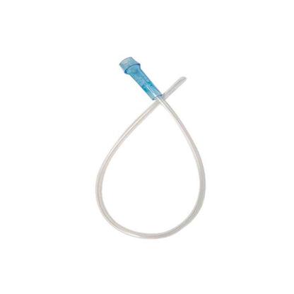 Sonda Nelaton Visa de PVC transparente con conector azul, 40 cm, sobre fondo blanco
