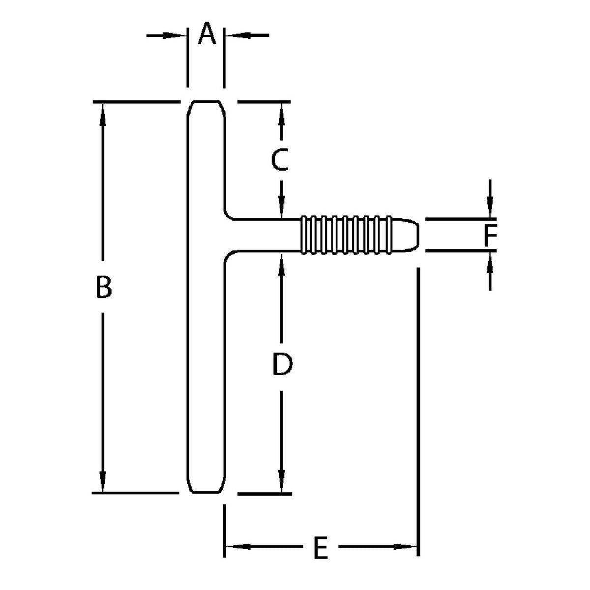 Diagrama de cotas A–F del Montgomery Safe-T-Tube torácico 5200 en milímetros