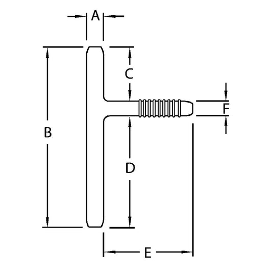 Diagrama de cotas A–F del Montgomery Safe-T-Tube torácico 5200 en milímetros