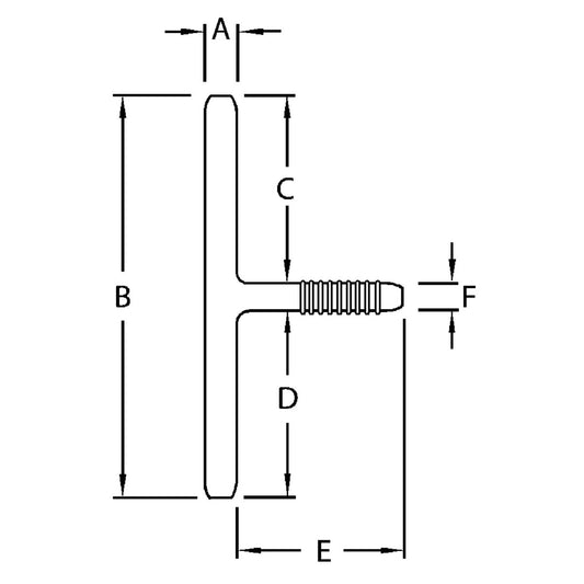 Diagrama de cotas A–F del Montgomery Safe-T-Tube extra largo 6200 en milímetros