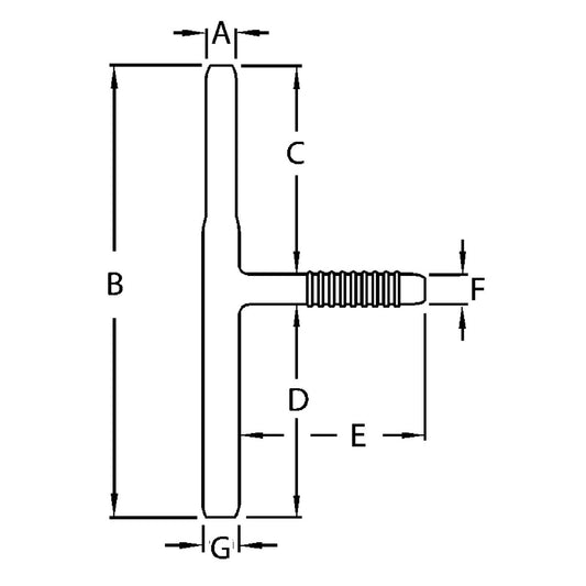 Diagrama de cotas A–G del Montgomery Safe-T-Tube afilado 7200 en milímetros
