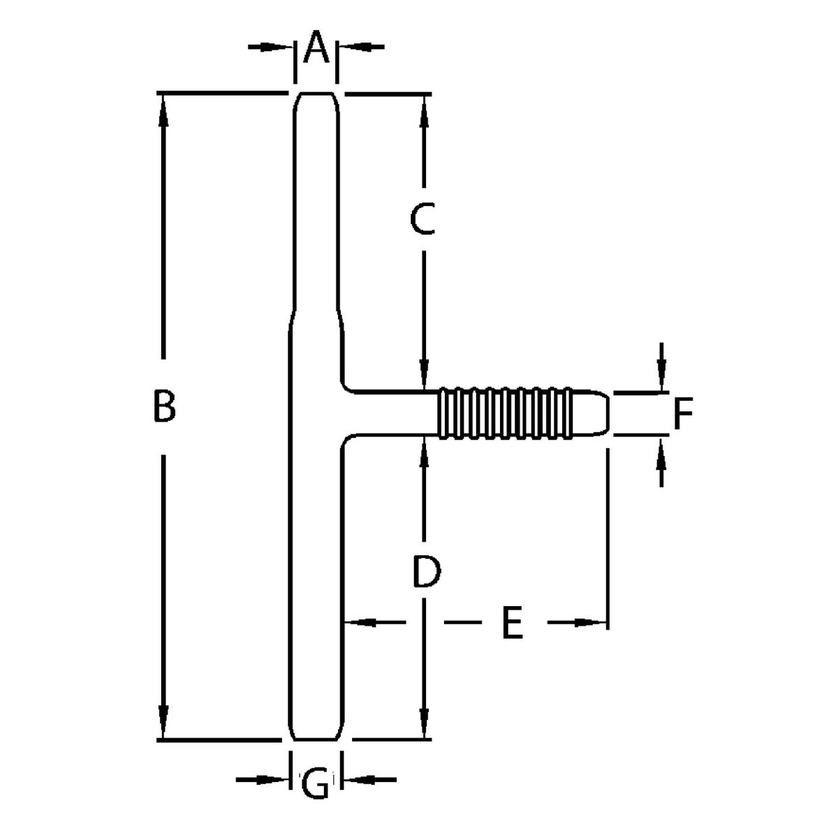 Diagrama de cotas A–G del Montgomery Safe-T-Tube afilado 7200 en milímetros