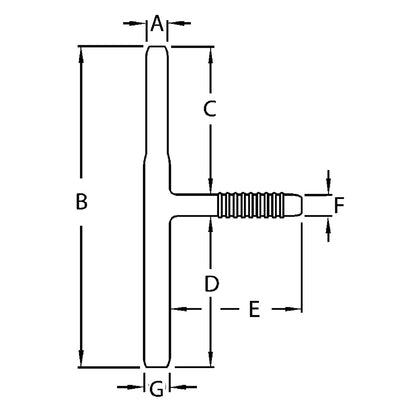 Diagrama de cotas A–G del Montgomery Safe-T-Tube afilado 7200 en milímetros