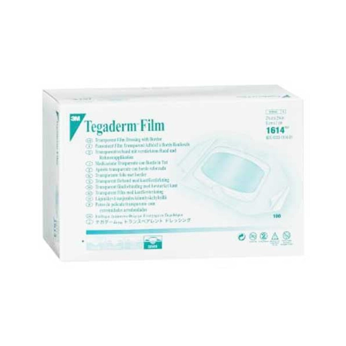 Caja 3M Tegaderm Film 1614, apósito transparente con borde 6 × 7 cm, 100 apósitos