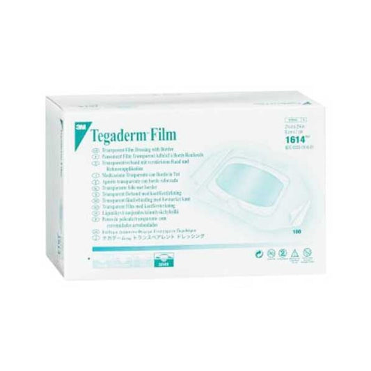 Caja 3M Tegaderm Film 1614, apósito transparente con borde 6 × 7 cm, 100 apósitos
